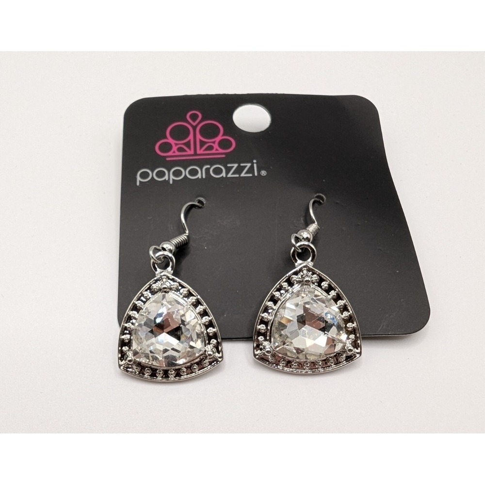 Paparazzi Midnight Social Rhinestone Silver Tone Dangle Hook Earrings NWT